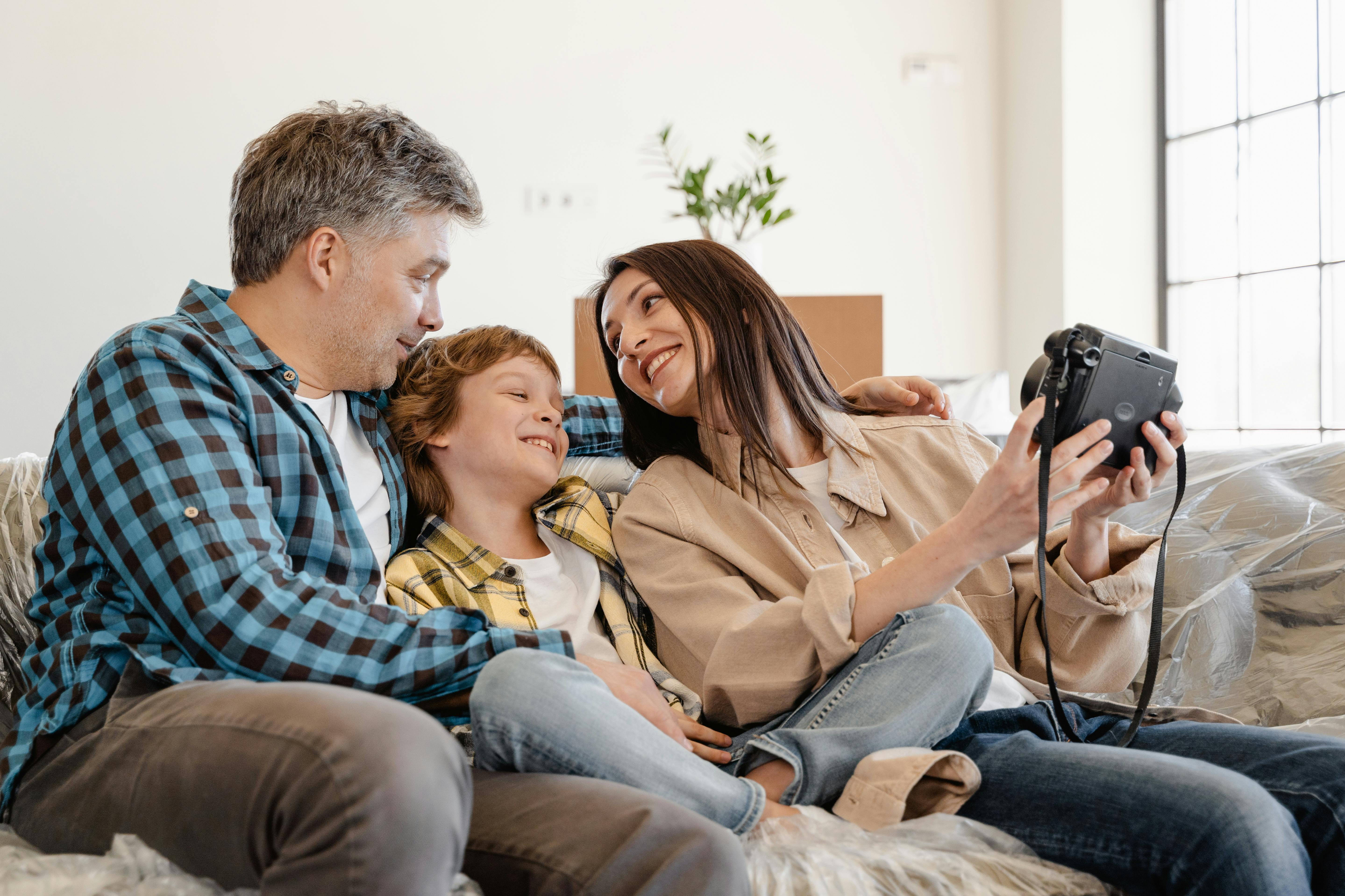 Happy family on sofa