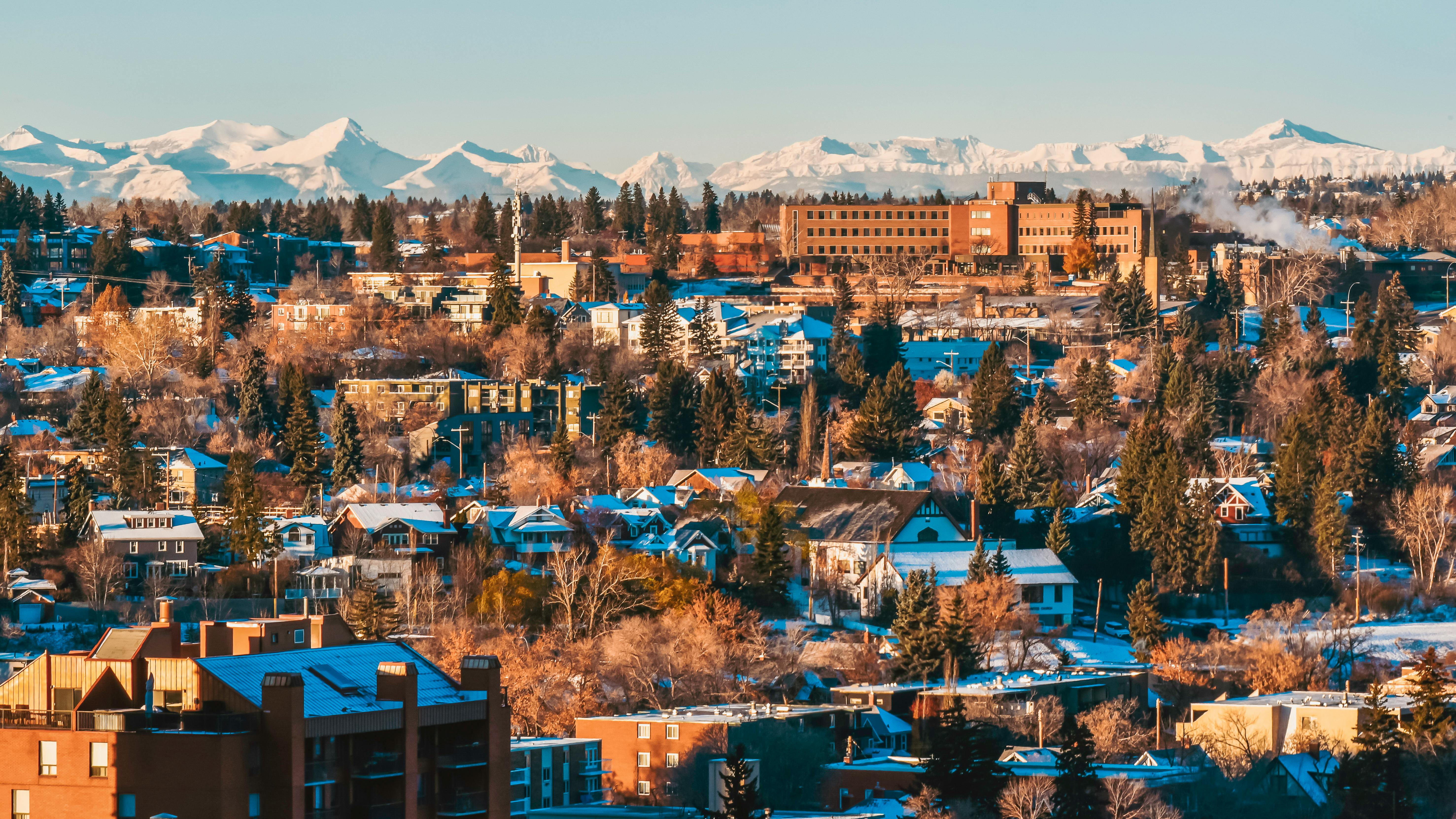 Calgary cityscape with Rocky Mountains