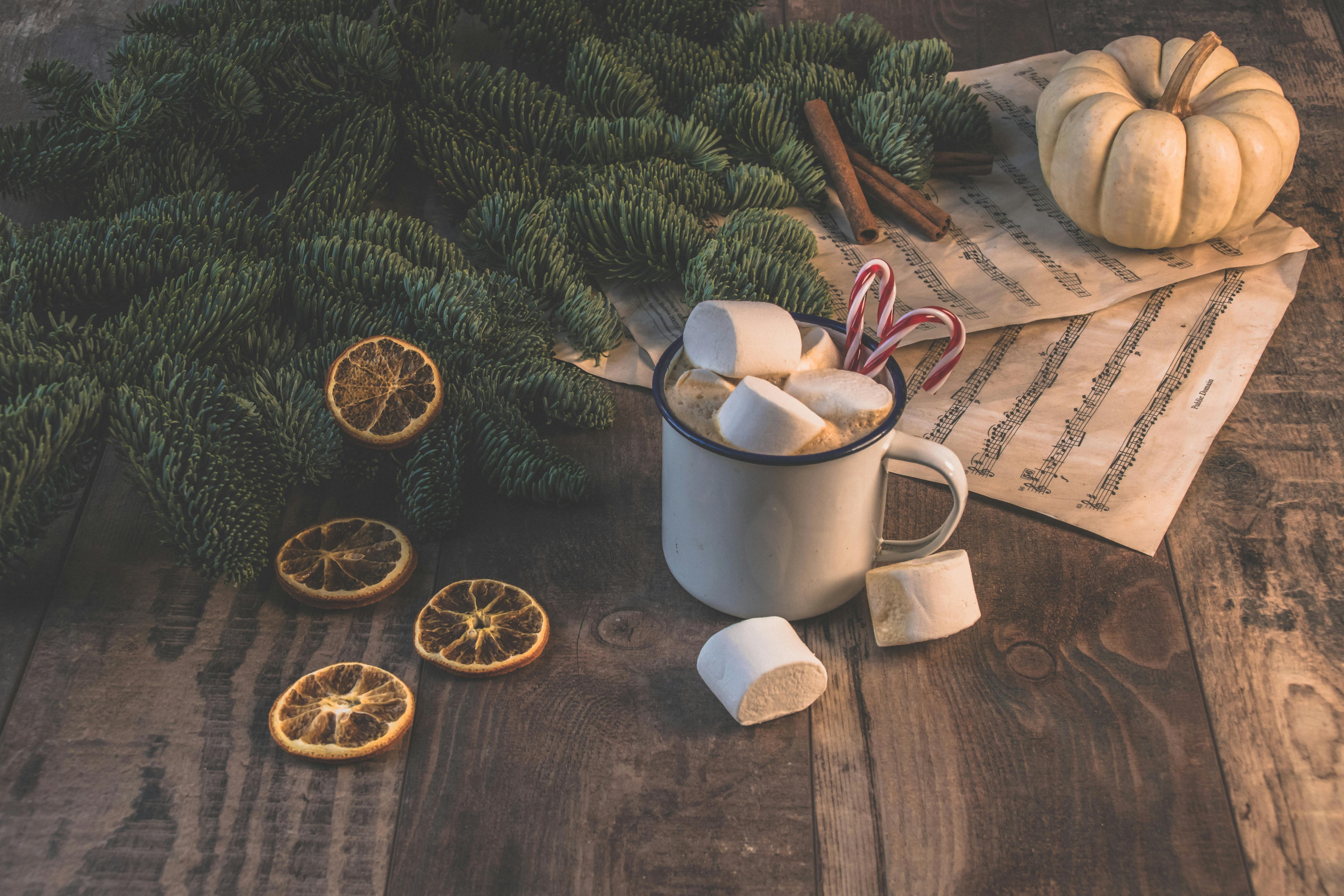 Autumn flat lay with hot chocolate