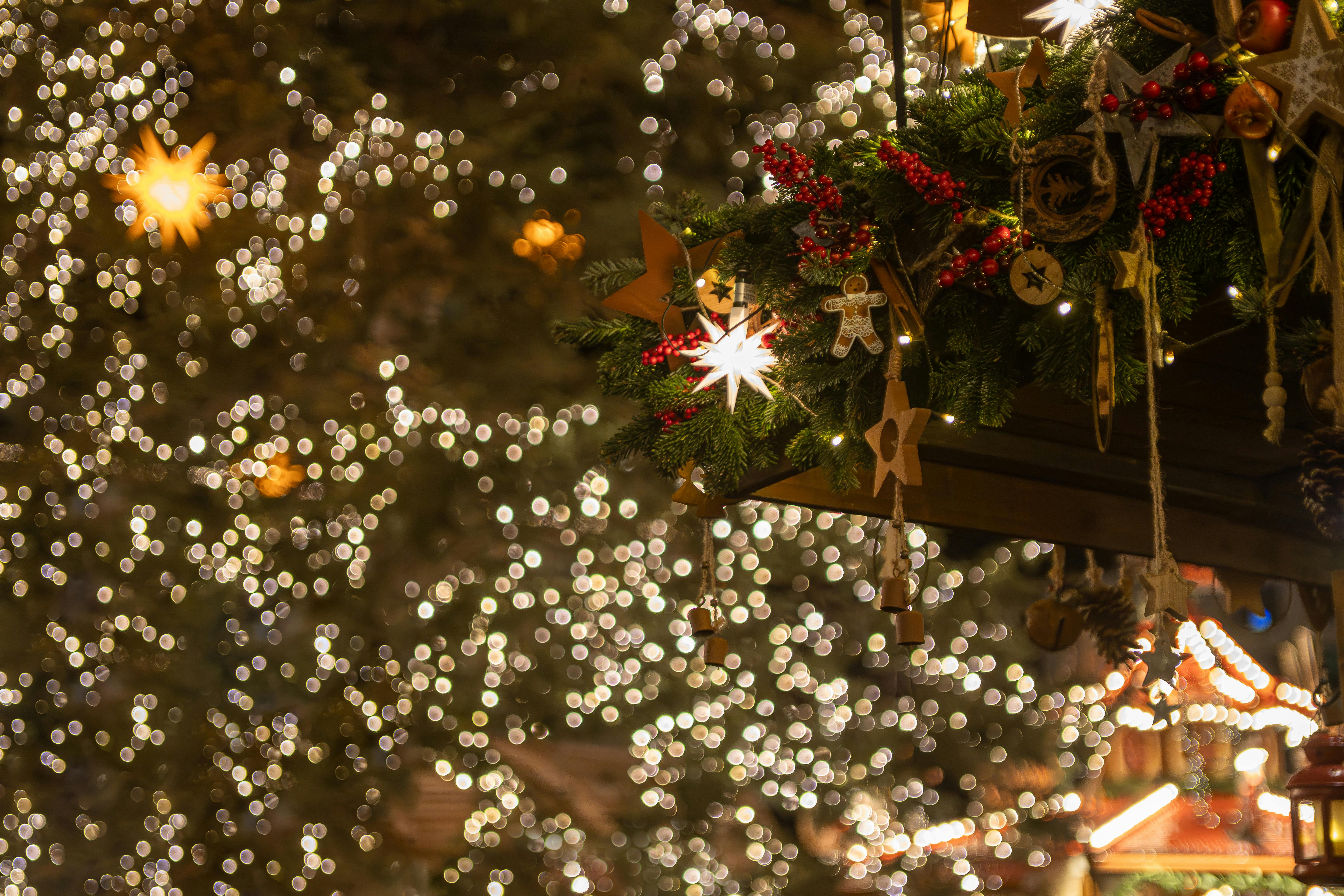 Festive decorations and bokeh lights