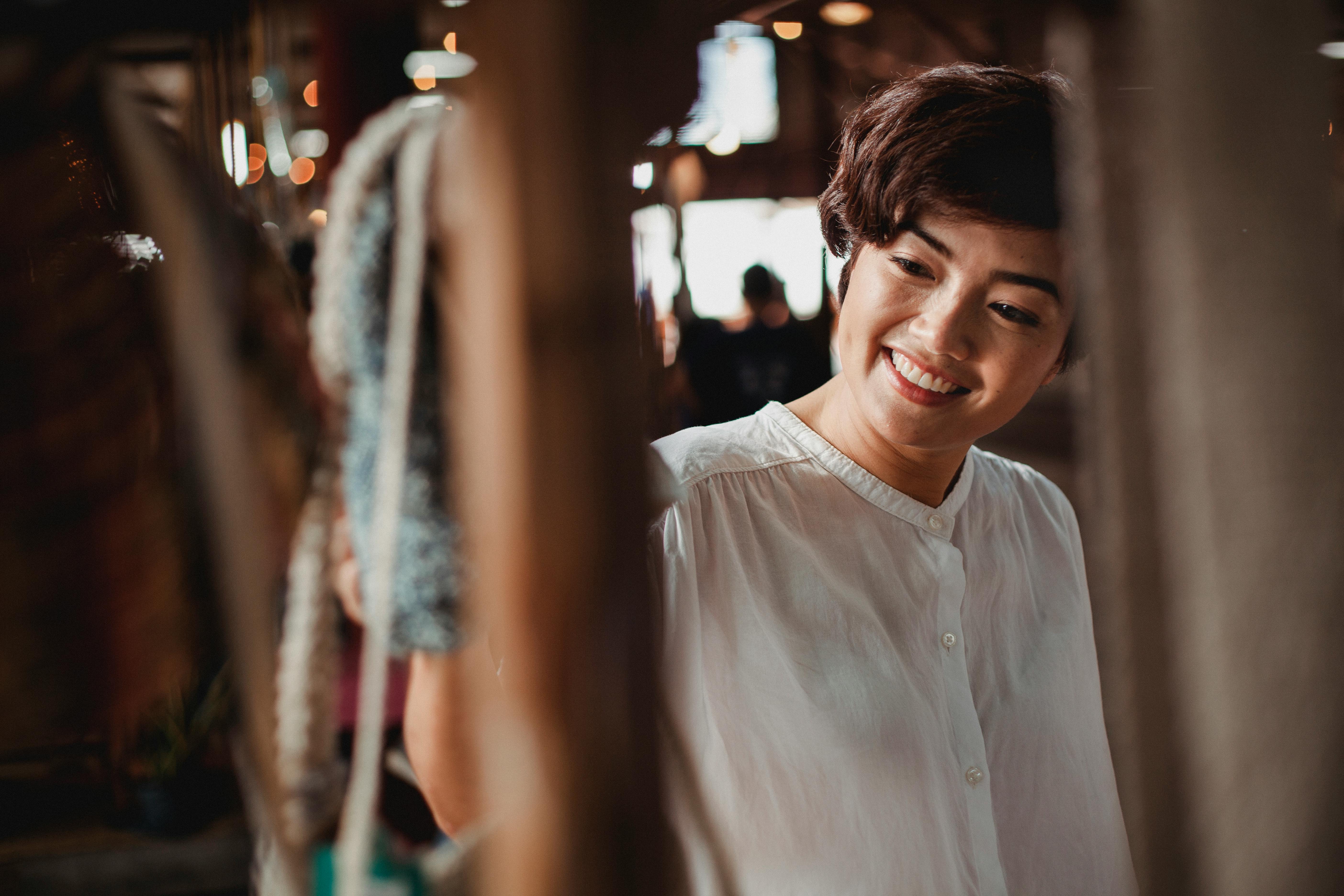 Happy woman at a market