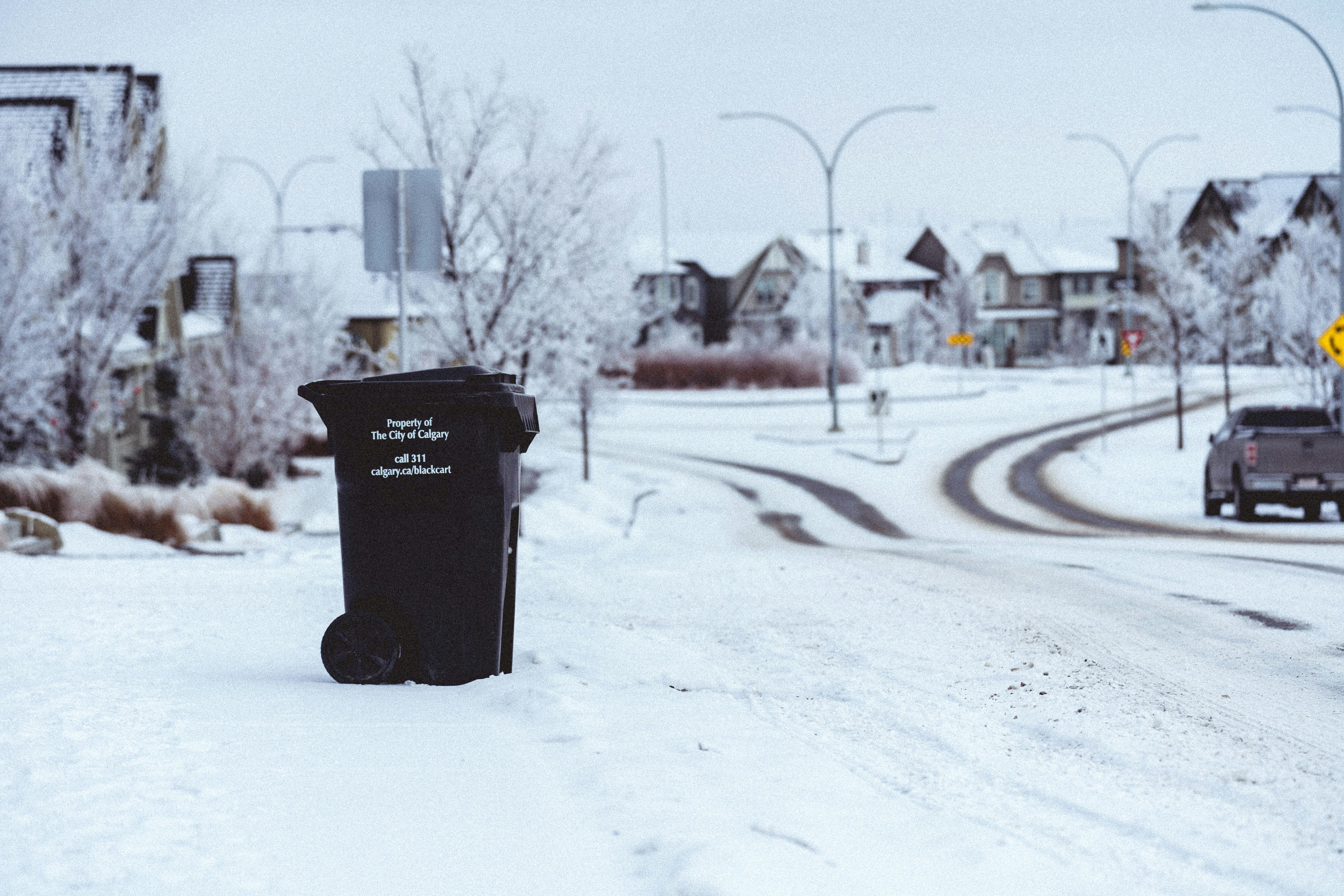 Snow-covered suburban street in Calgary